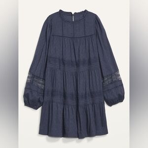 Old Navy Long-Sleeve Pintucked Clip-Dot Mini Swing Dress